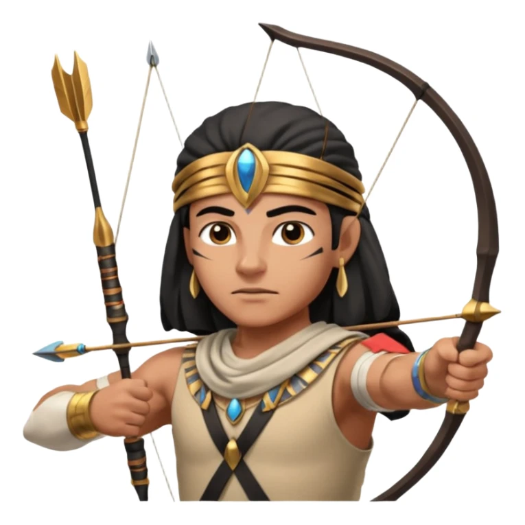 Emoji portrait of an Egyptian archer. Headcloth, focused expression. sticker