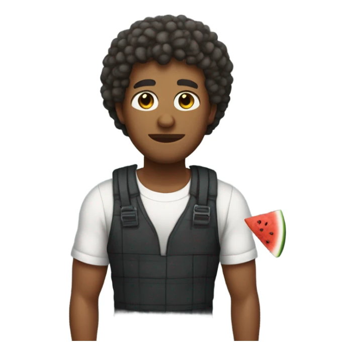 dude with curly short hair with a lite beard holding a watermelon and fried chicken in a prisoner outfit sticker
