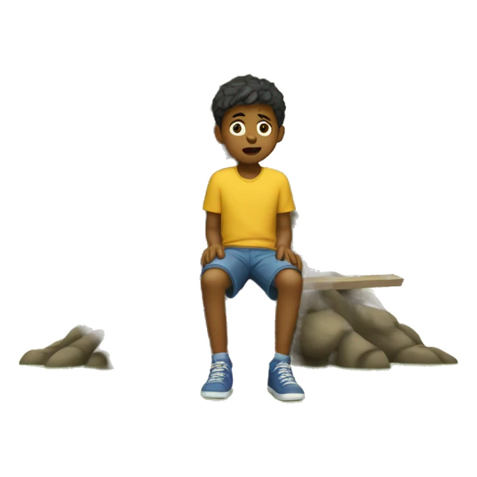 A boy who is regretting sitting under a tree sticker