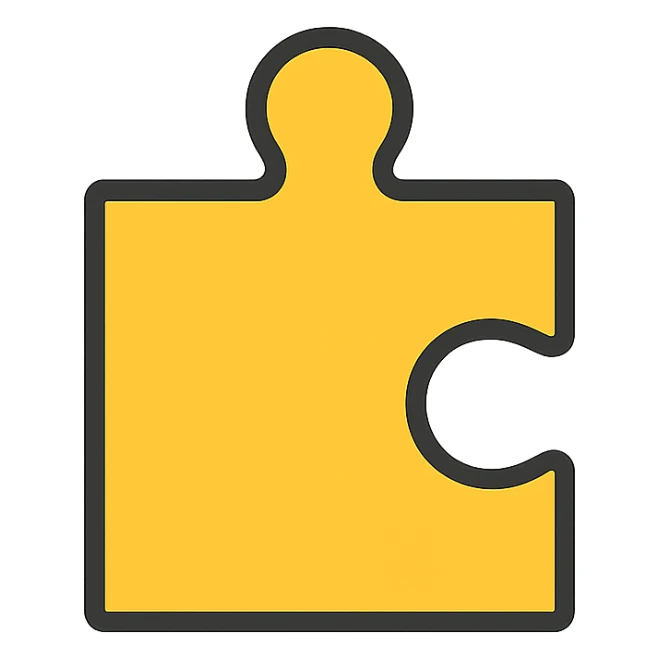 puzzle piece, color outlined icon style, playful and vibrant, black outlines, color fill sticker