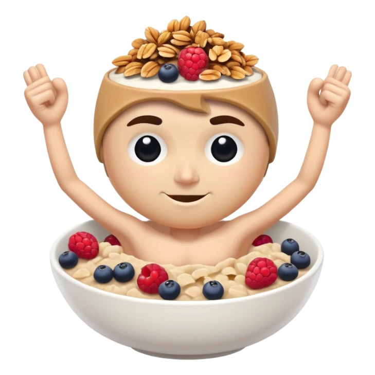 Breakfast bowl with a face on it and arms and legs ready for gym sticker