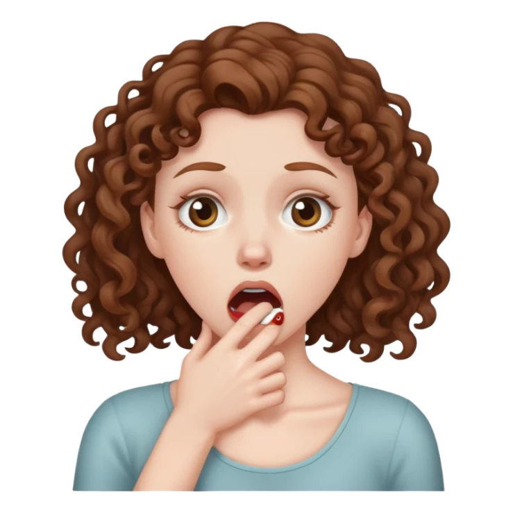White girl with brown curly hair choking self sticker