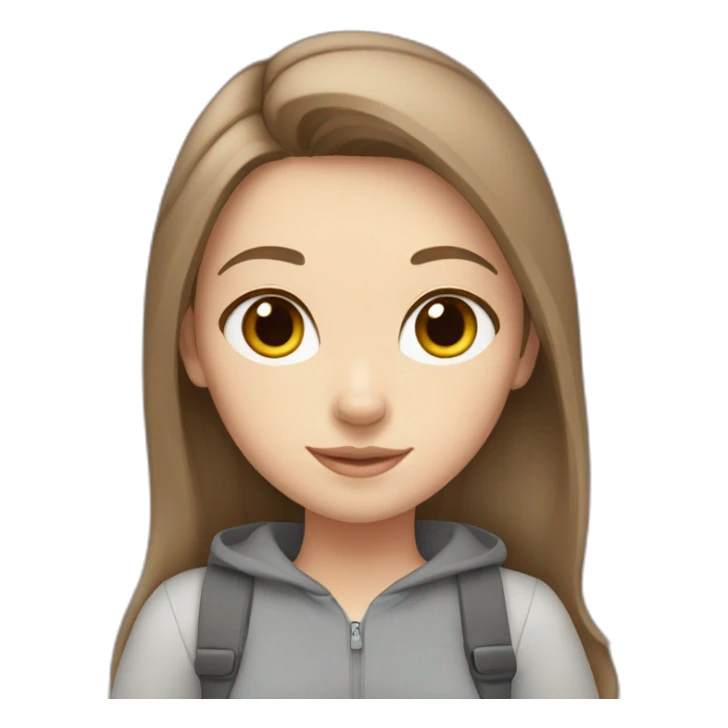 white girl with brown hair with a gray cat sticker