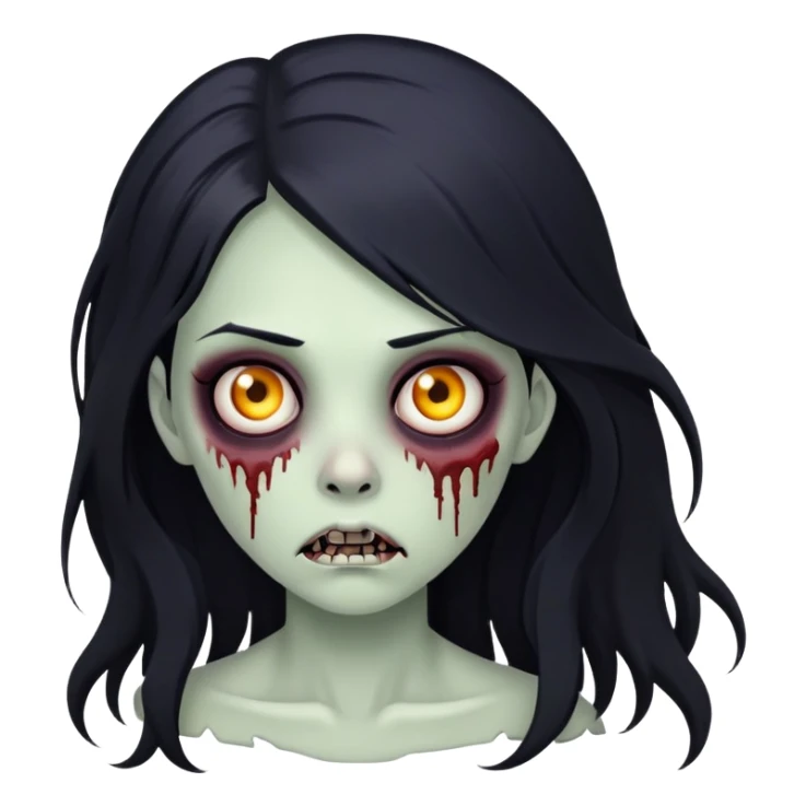 Zombie girl with long black hair and black eye color  sticker