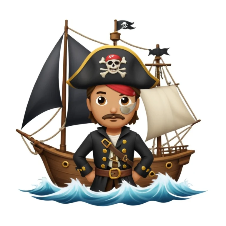 pirate with eye sailing a ship in strome sea background sticker