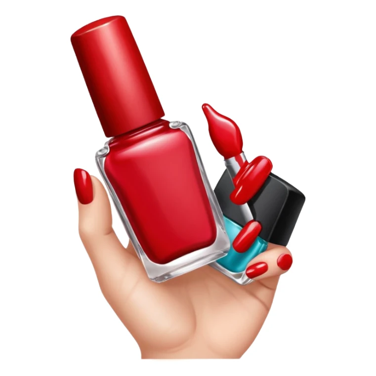hand with painted nails and nail polish bottle sticker