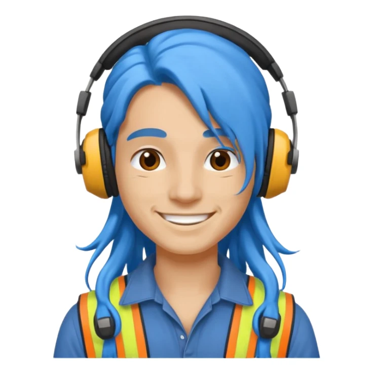 construction worker with long blue hair and headphones sticker