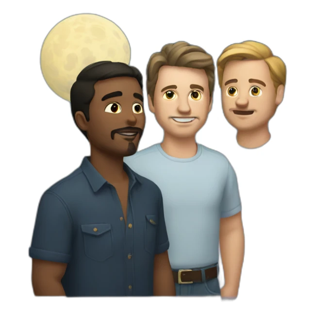 two white guys and a chicano looking at the moon sticker