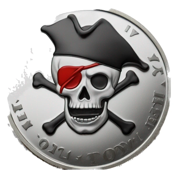 "jolly Roger" minted on silver coin, embarrassment, red cheeks sticker