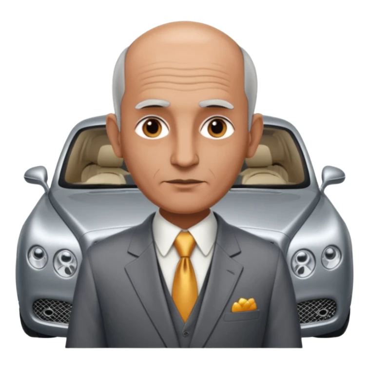 Slightly Balding graying indian guy in suit with a bentley names professor bw tlt sticker