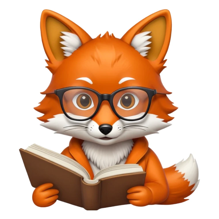 Emoji of a Fox with Glasses reading a book about artificial intelligence  sticker