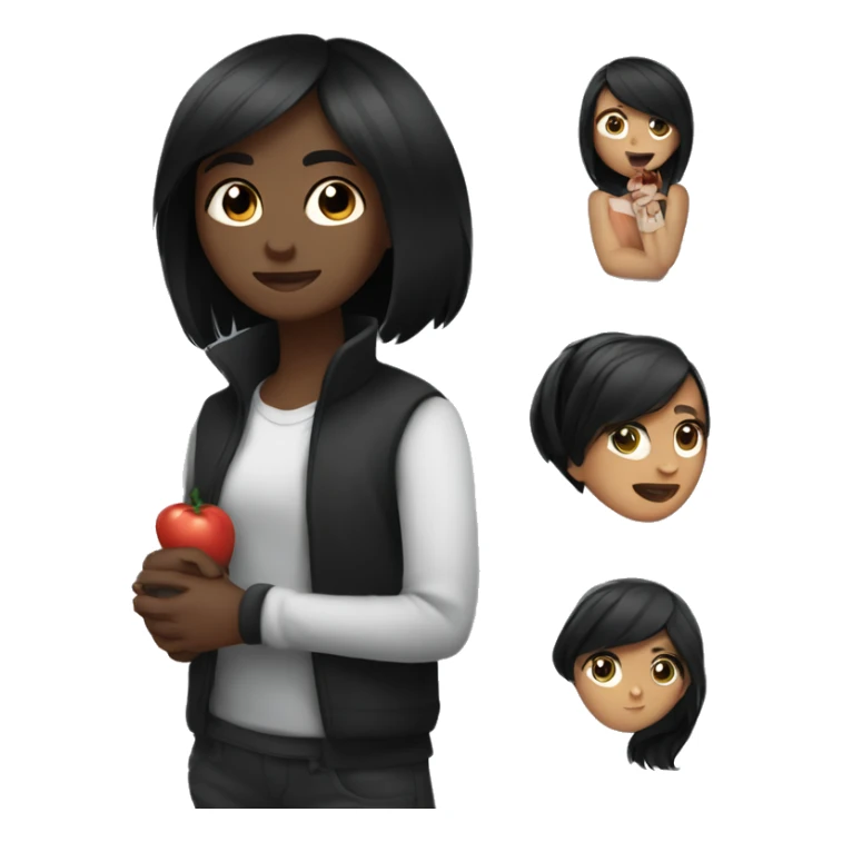 Dark-haired girl with a black dashushd in her hands sticker
