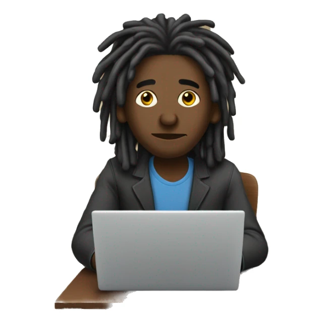 Black-guy-with-dreads-sitting-down-on-chair facing-right-handsided -focused-on-laptop-computer  sticker