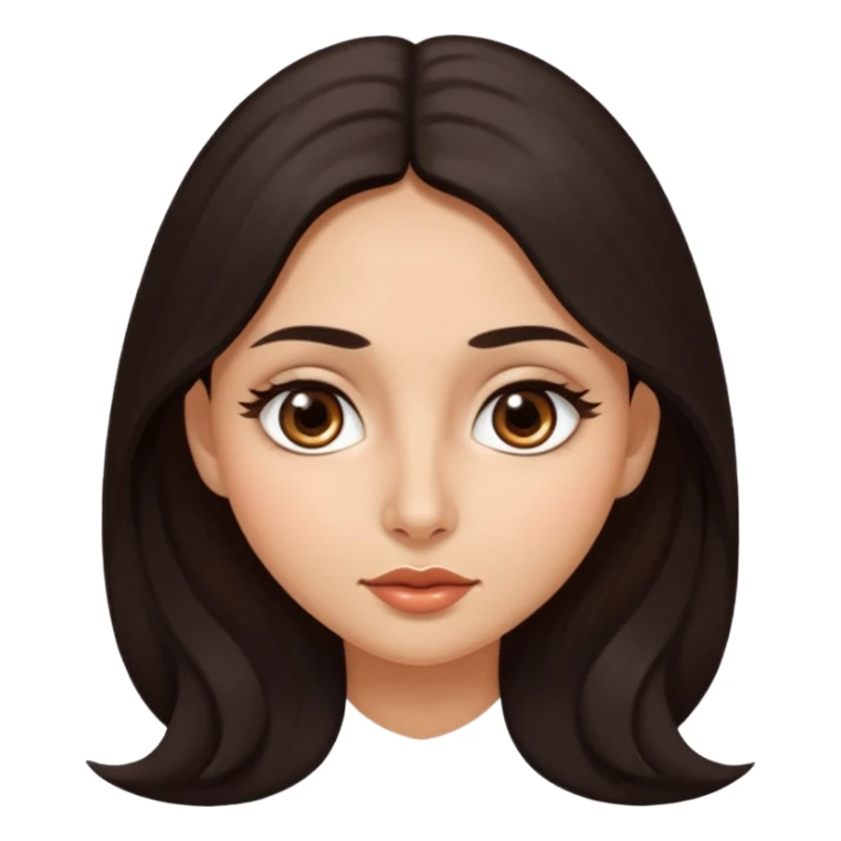 morena, olhos mais rasgados, cabelo liso e comprido, mais volumoso sinal em forma de circulo do lado direito da bochecha, nariz grande e bonito e boca menor sticker