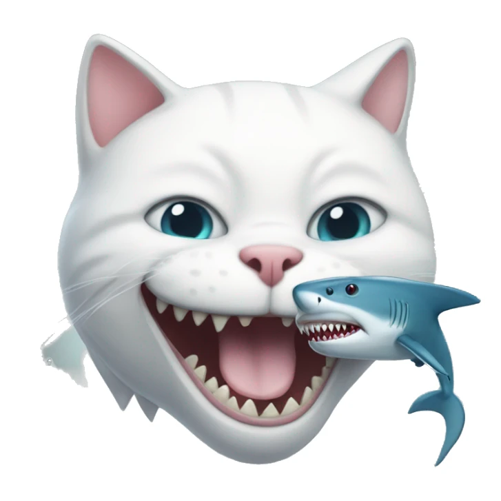 White cat with a shark in the mouth sticker