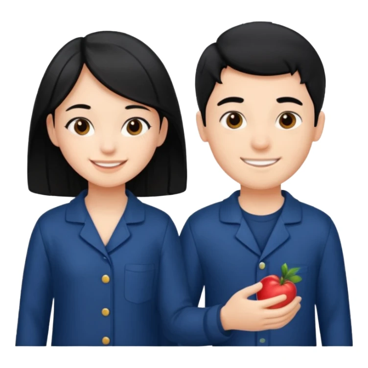 black haired boy and a girl in navy blue pajamas sticker