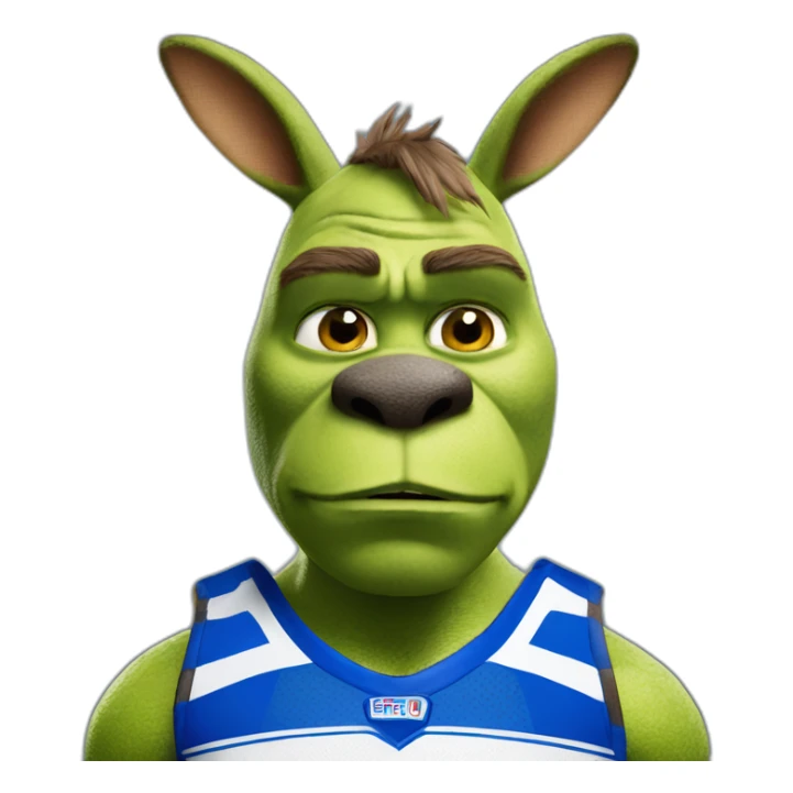 shrek wearing a north melbourne kangaroos AFL jersey sticker