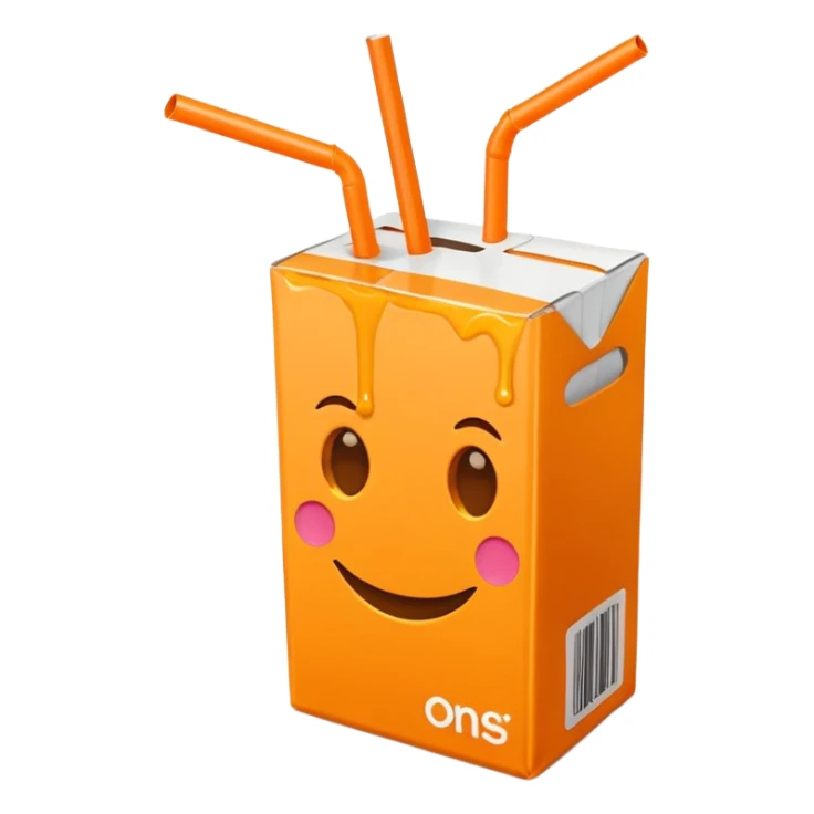 orange juice box with a straw, simple and iconic, modern emoji style sticker