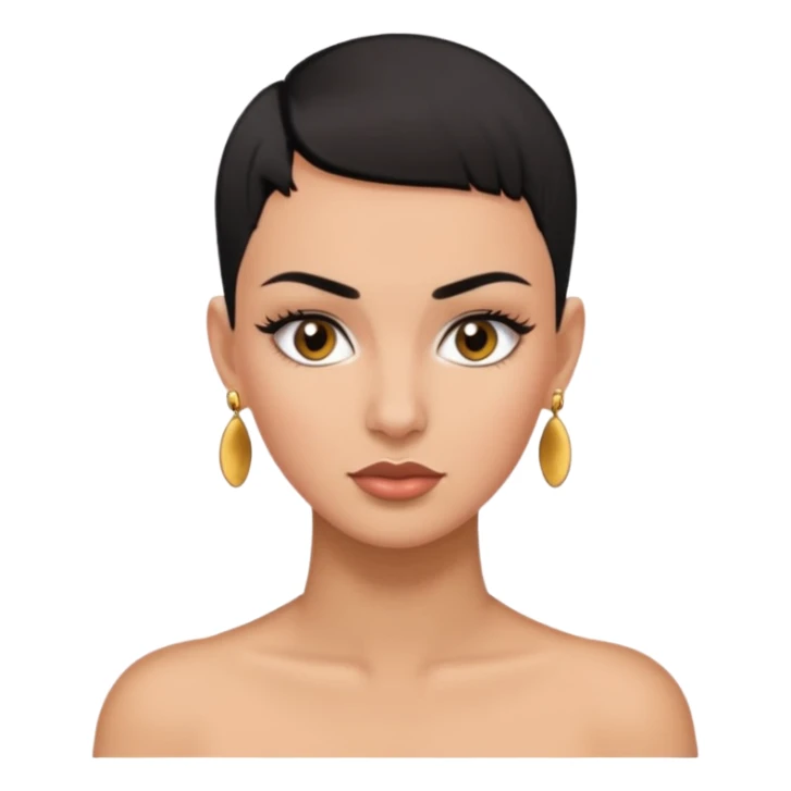 Lady with black buzz cut hair and lashes wearing 4 earrings  sticker