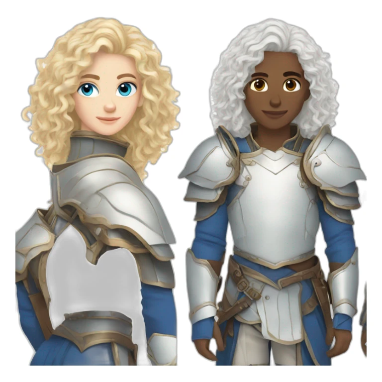 white androgynous guy white long curly hair armor blue eyes sticker