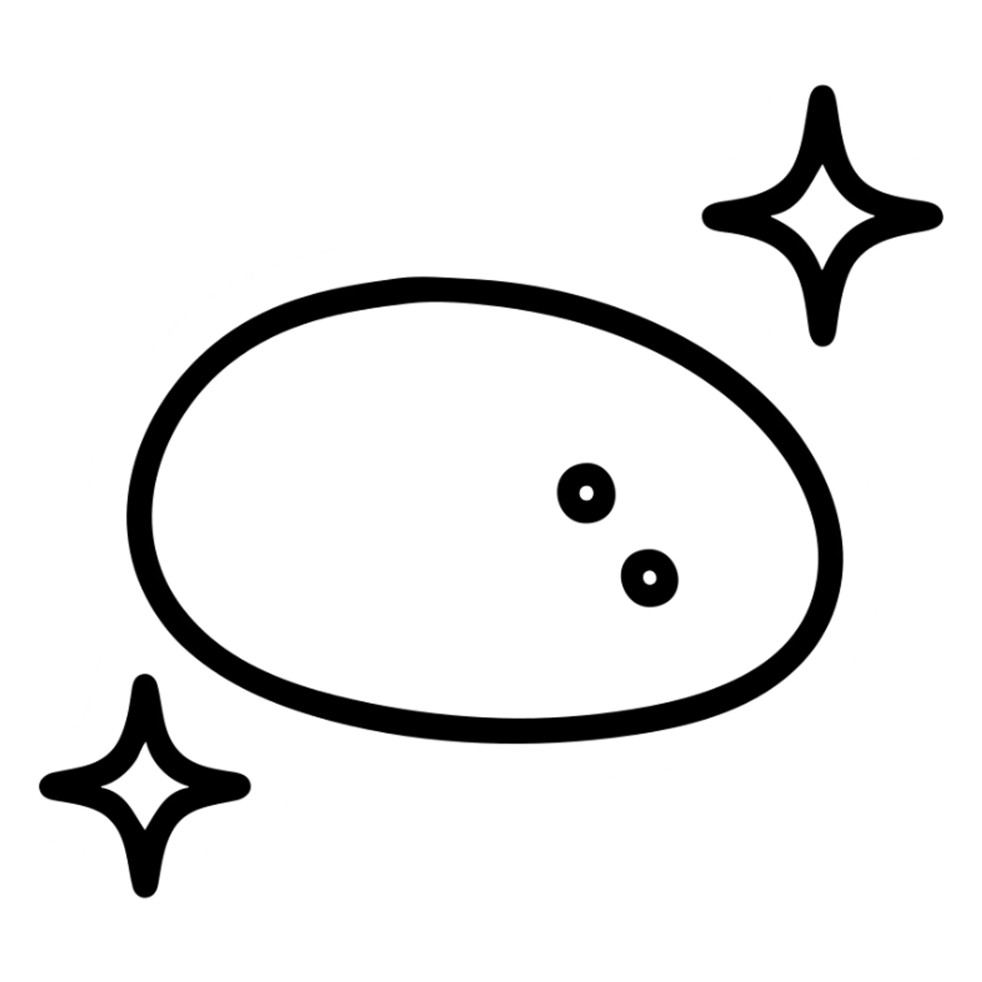 tiny glowing gray pebble with faint purple and starlike sparkles, minimalistic icon style, no shading, one color base with subtle cosmic details sticker