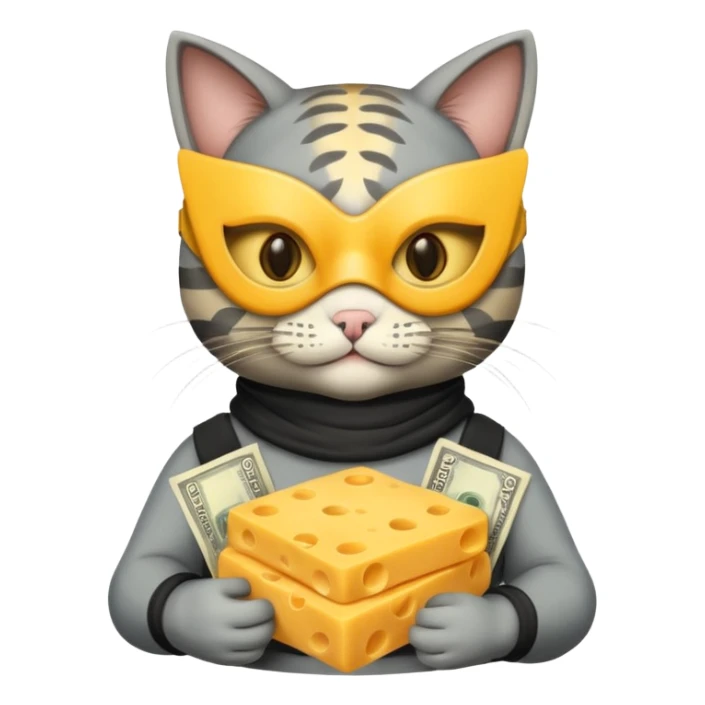 robber emoji with money cheese cat sticker