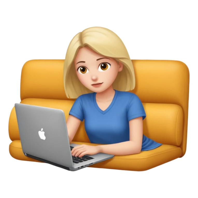 A girl is lying on the couch with a laptop, working sticker