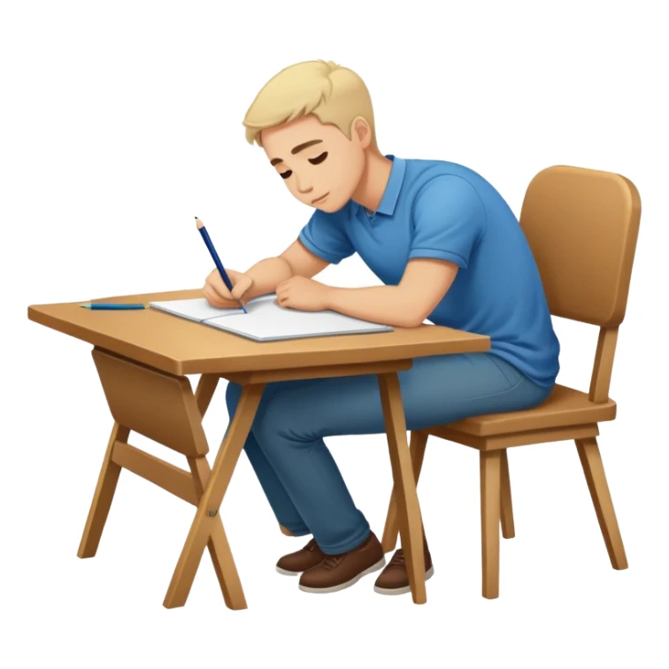 A man is lying on the table and drawing, leaning forward, but the chair is only halfway seated sticker
