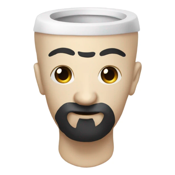 A toilet with a head in it that has a black beard and hair  sticker