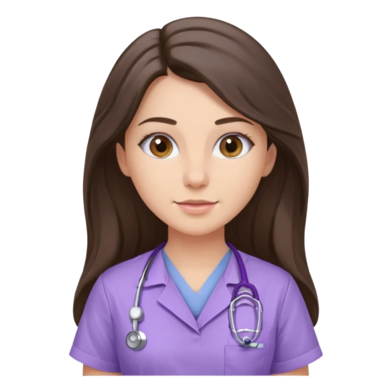 pretty brunette nurse with long hair in lilac scrubs sticker