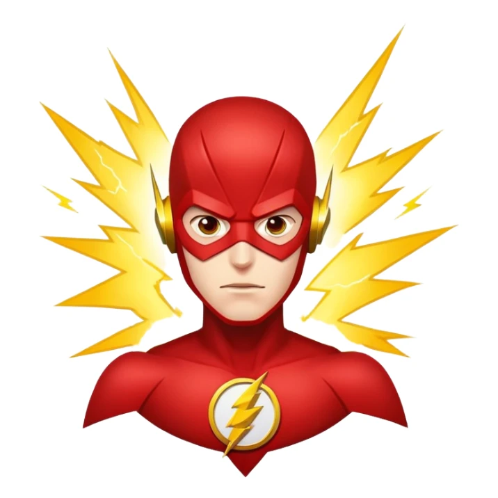 face of The Flash superhero with red mask and yellow lightning bolts sticker