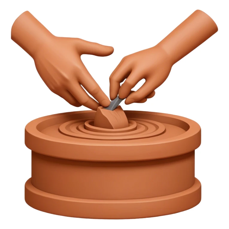 Sculpting icon, clay being shaped by hands, sculpting tools, unfinished sculpture, textured surface, minimalistic style, clean lines, transparent background. sticker