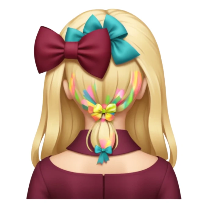 A burgundy bow in blond hair from the back sticker