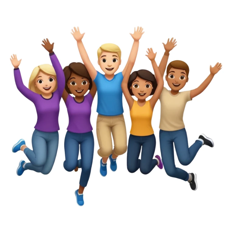 diverse group of adult students, some jumping and smiling, happy, classroom background sticker