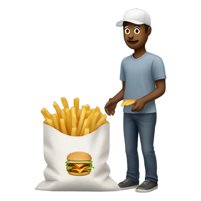 Man putting fries into a fast food bag sticker