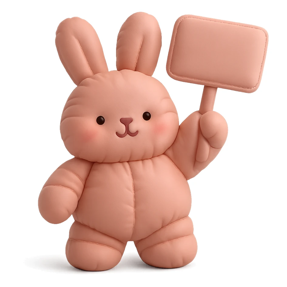 rosy bunny holding signboard high, cushion style sticker