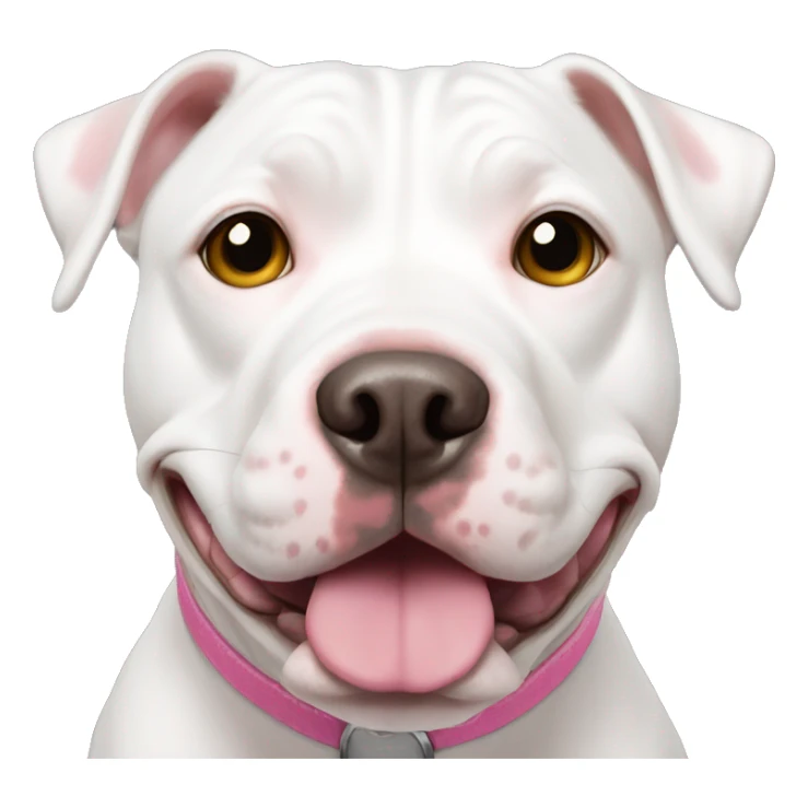 White pittie with tan spot on eye and pink nose sticker