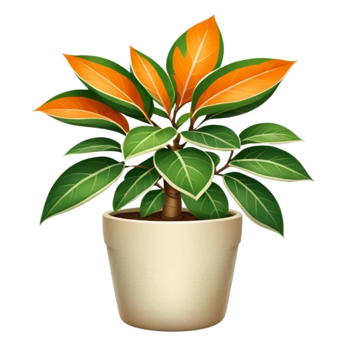 orange Variegated Ficus elastica in a pot sticker