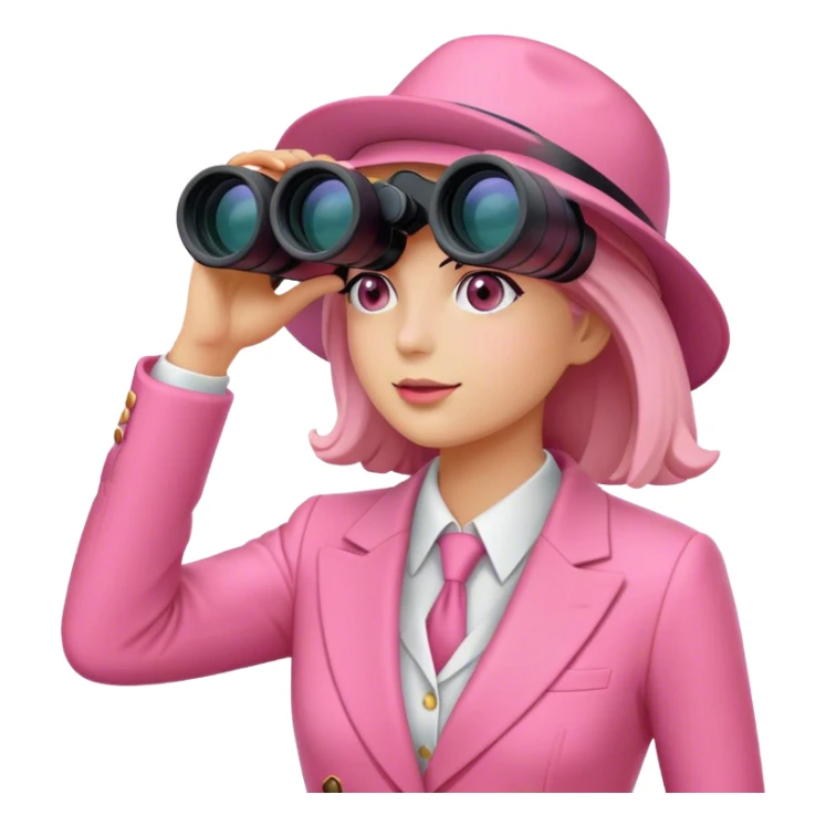 woman in a pink suit looking through binoculars, front view sticker
