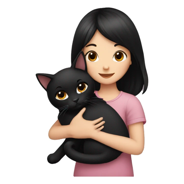 girl with black hair hugging a black cat sticker