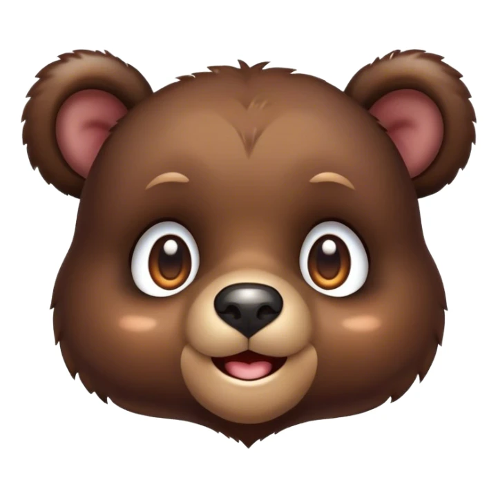 Cinematic Cute bear cub Portrait Emoji, Head tilted playfully and inquisitively, featuring a glossy dark brown fur with a natural sheen and round, sparkling eyes filled with gentle curiosity, Simplified yet irresistibly adorable features, highly detailed, glowing with a warm, friendly glow, high shine, affectionate and mighty, stylized with a touch of woodland whimsy, bright and endearing, soft glowing outline, capturing the essence of a mischievous yet loving bear cub, so playful it feels like it could amble out of the screen and into your arms! sticker
