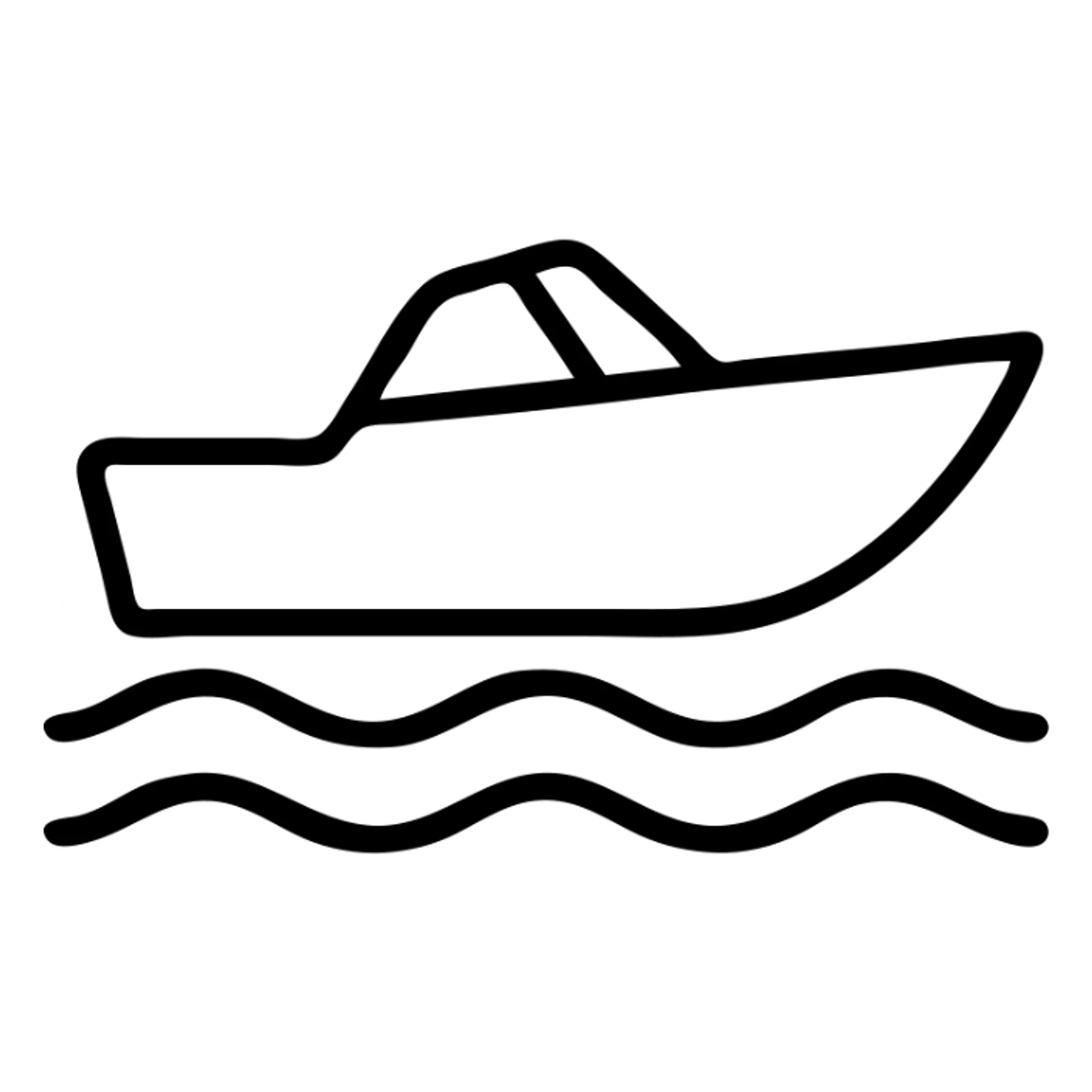 outline icon of a speedboat with waves underneath sticker