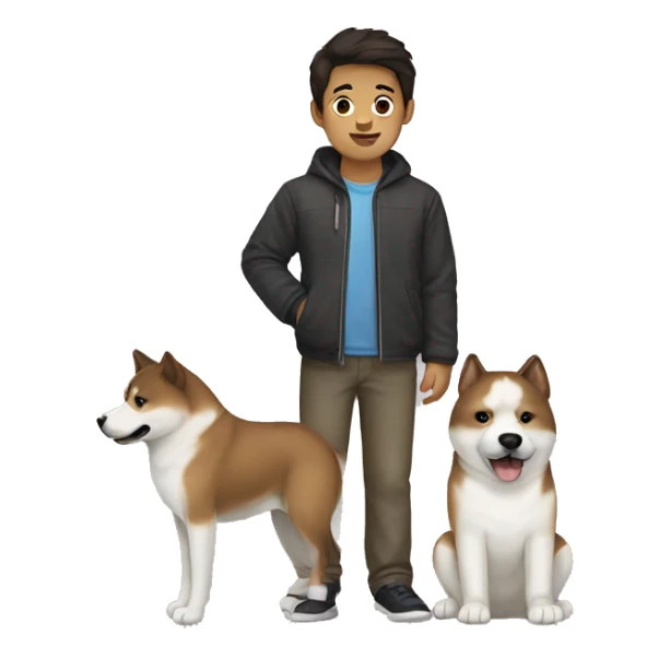 Boy with dark brown hair with an Akita dog  sticker