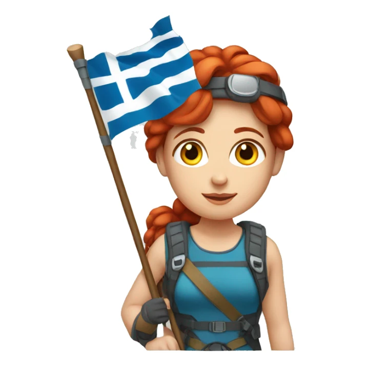 female winter mountaineer red hair holding greek flag and easter egg sticker