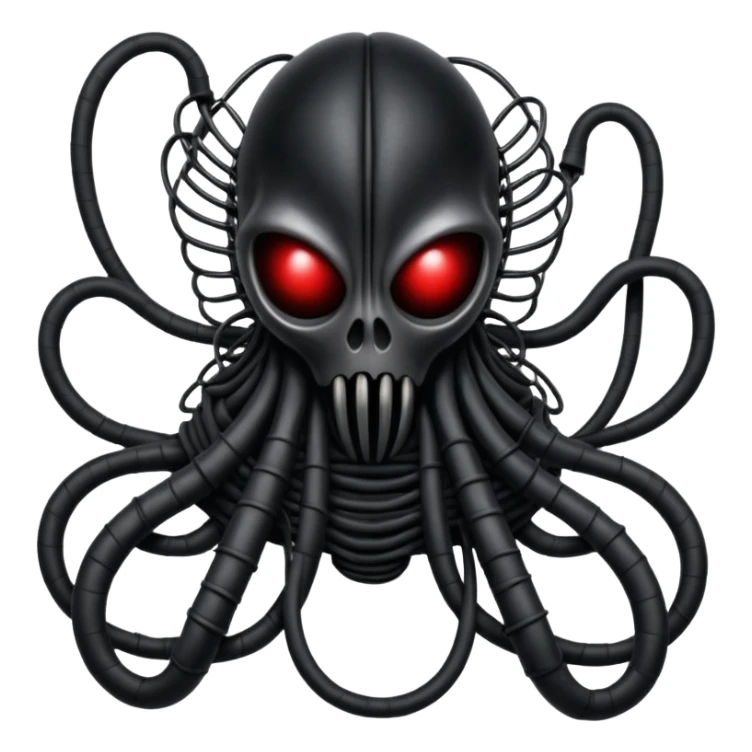 organic black wires merging into a monstrous creature, draped in black rags and bondage, Giger-esque sticker
