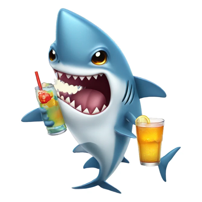 Cartoon shark with a drink in hand sticker