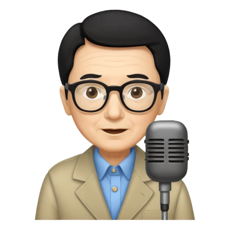 Un locutor de radio,edad avanzada,  pelo negro, con gafas, sticker