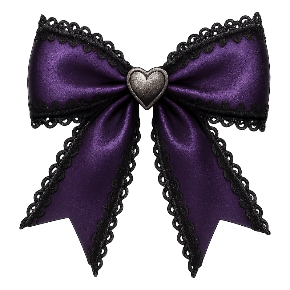 Purple gothic bow with black lace trim and heart charm, remove background sticker