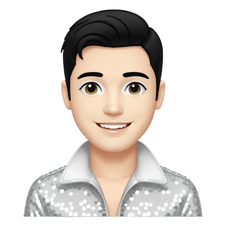 Sugar Bones, Male Electropop Singer from Confidence Man with black hair with white highlights, white sequin outfit sticker