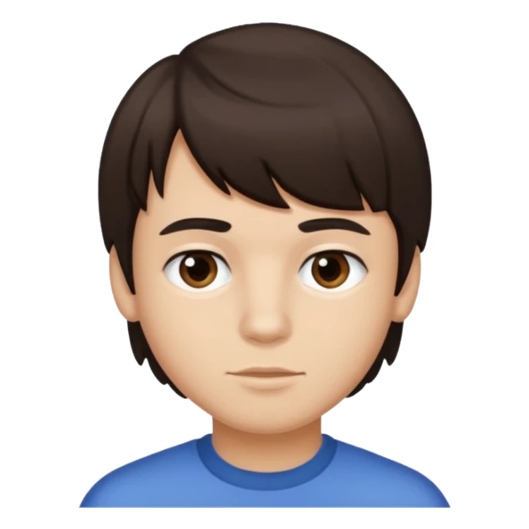 boy dark brown hair with bangs with straight eyebrows cleaning sticker